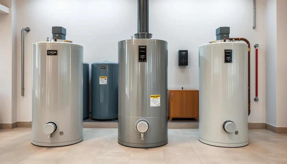 Comparatif de trois chauffe-eau Thermor exposés côte à côte