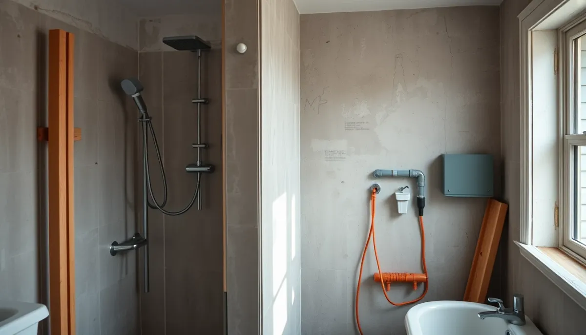 Travaux de plomberie et d'électricité lors du remplacement d'une baignoire par une douche
