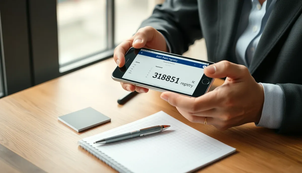 Vérification du SIRET d'un plombier sur un smartphone avant de faire appel à ses services
