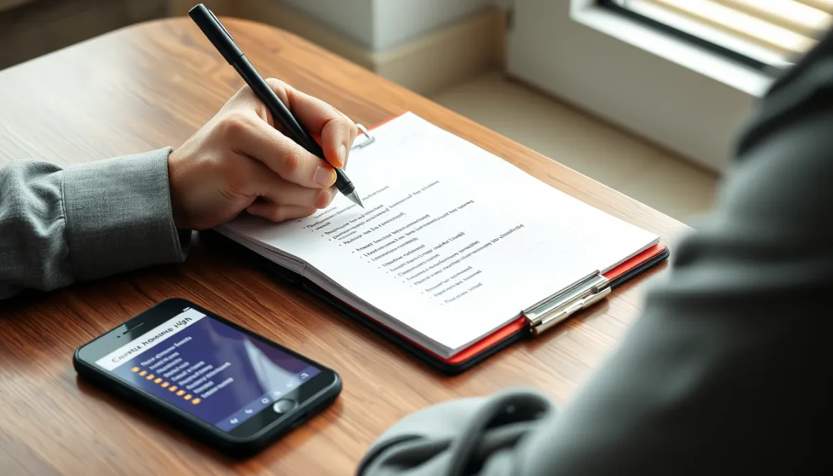 Personne notant les coordonnées de plombiers locaux de confiance sur un carnet