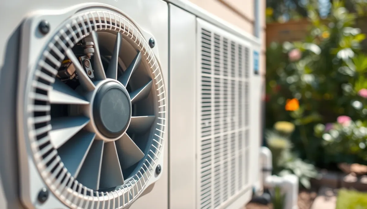 Gros plan sur une unité extérieure de pompe à chaleur air/eau