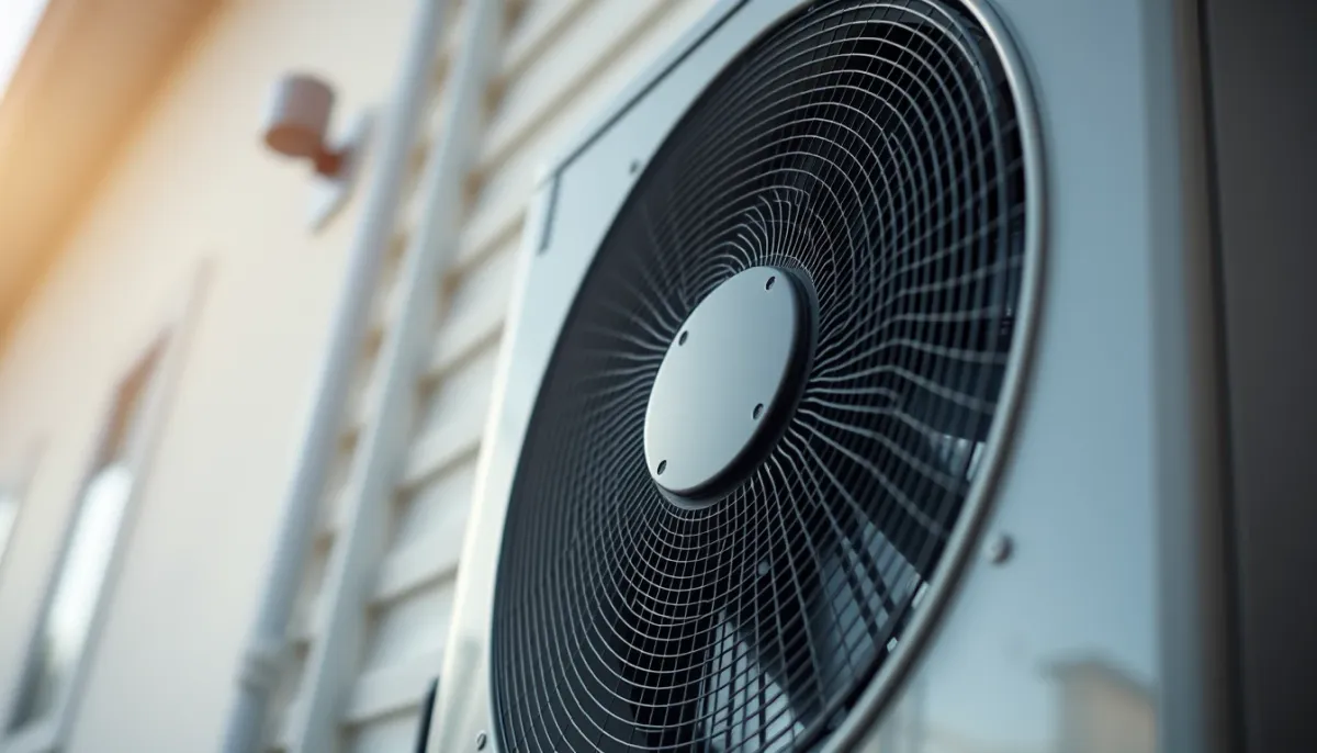 Unité extérieure d'une pompe à chaleur air-air installée contre un mur de maison