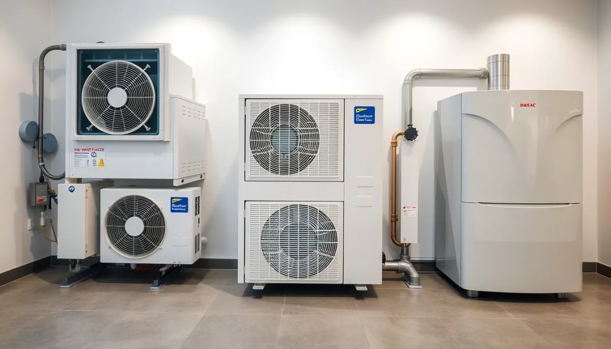 Comparatif visuel entre PAC air/eau, PAC air/air et chaudière