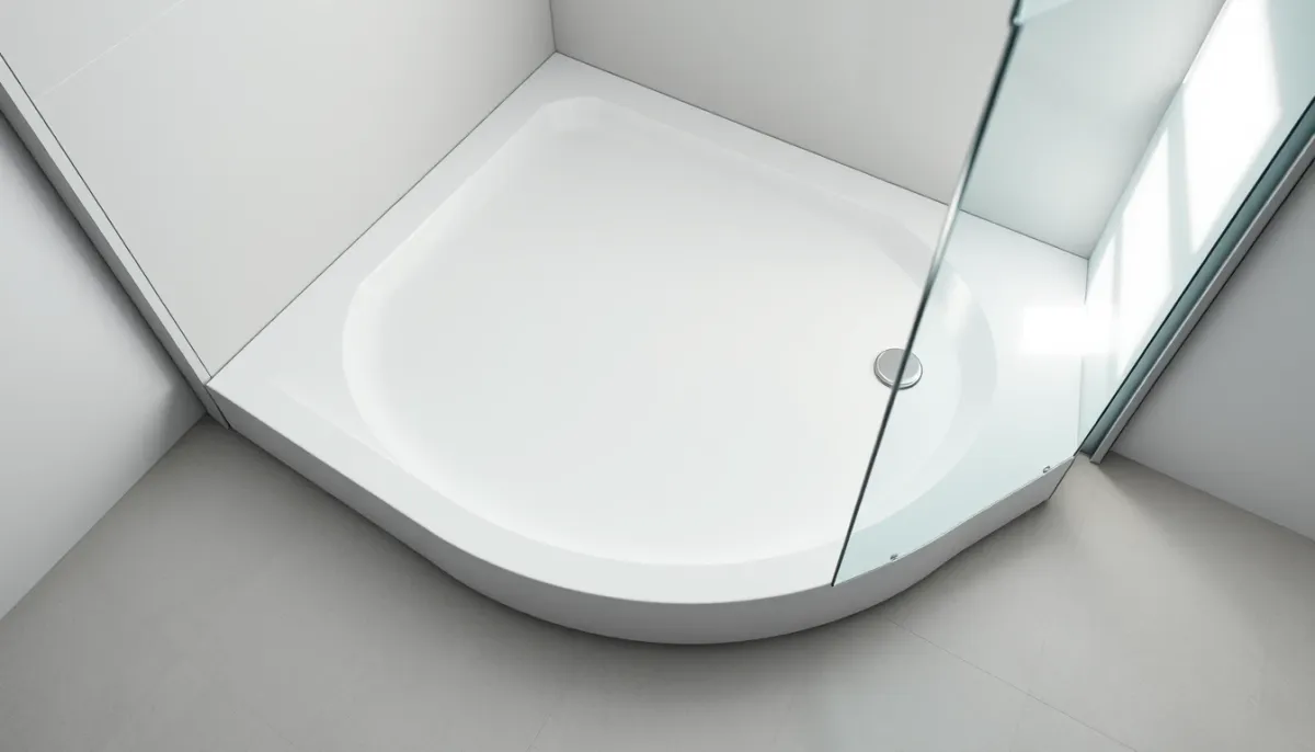 Receveur extra-plat fin posé au sol dans une salle de bains, vue de dessus