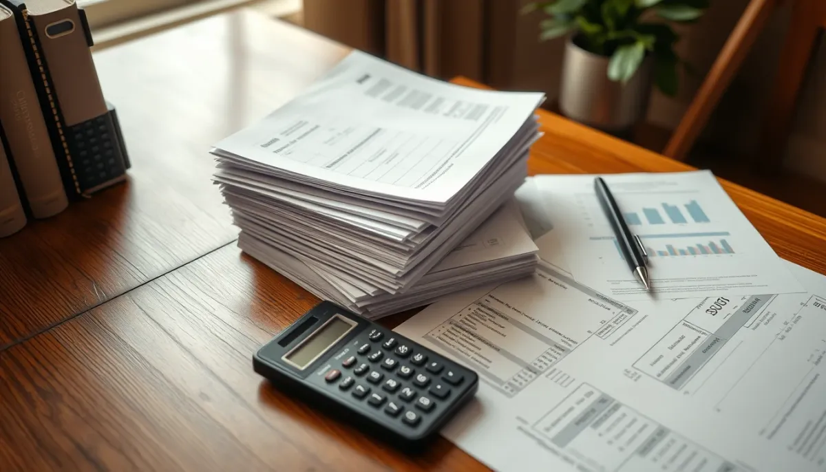 Documents administratifs et calculatrice pour préparer un dossier MaPrimeAdapt'