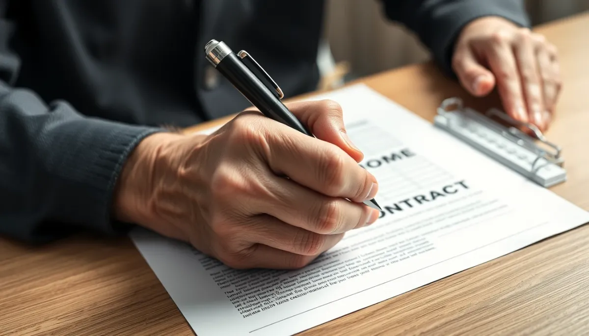 Personne âgée signant un devis de rénovation de salle de bains