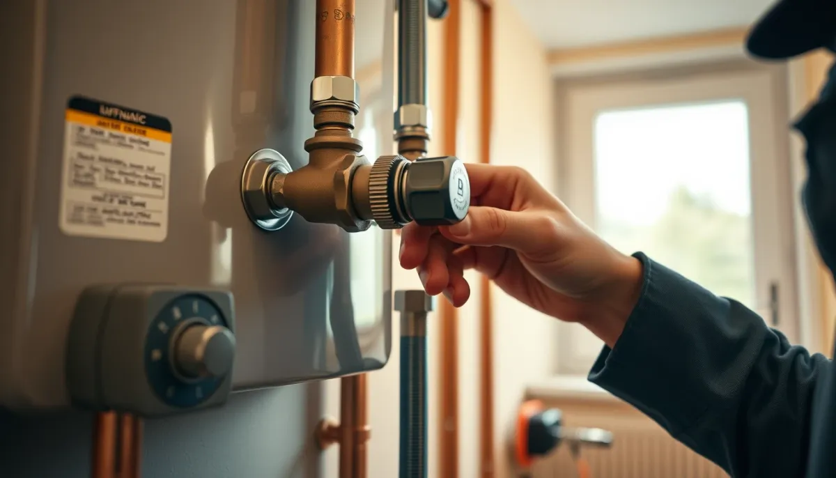 Technicien ajustant les vannes d'un chauffe-eau thermodynamique lors de l'installation