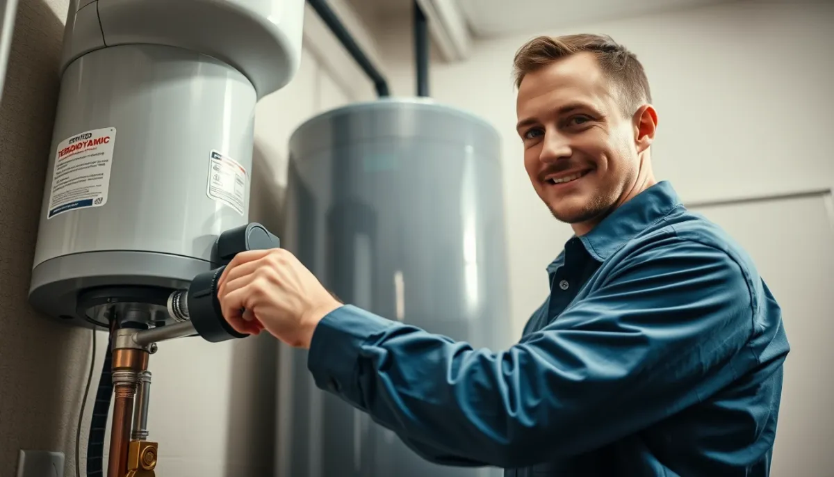 Technicien certifié installant un chauffe-eau thermodynamique