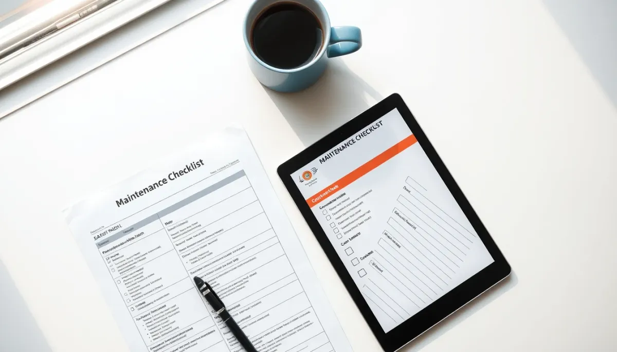 Checklist d’entretien et tablette pour suivi de maintenance