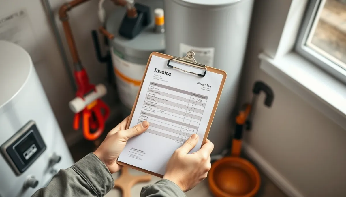 Devis et outils de plomberie devant un chauffe-eau Atlantic 200 litres