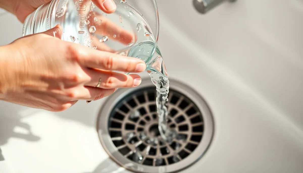 Versement d'eau dans une bonde de douche à l'italienne pour réamorcer le siphon