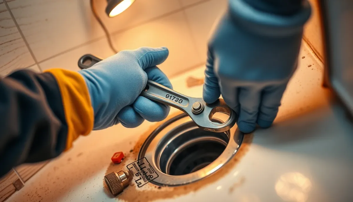 Plombier inspectant la bonde d'une douche à l'italienne avec des outils