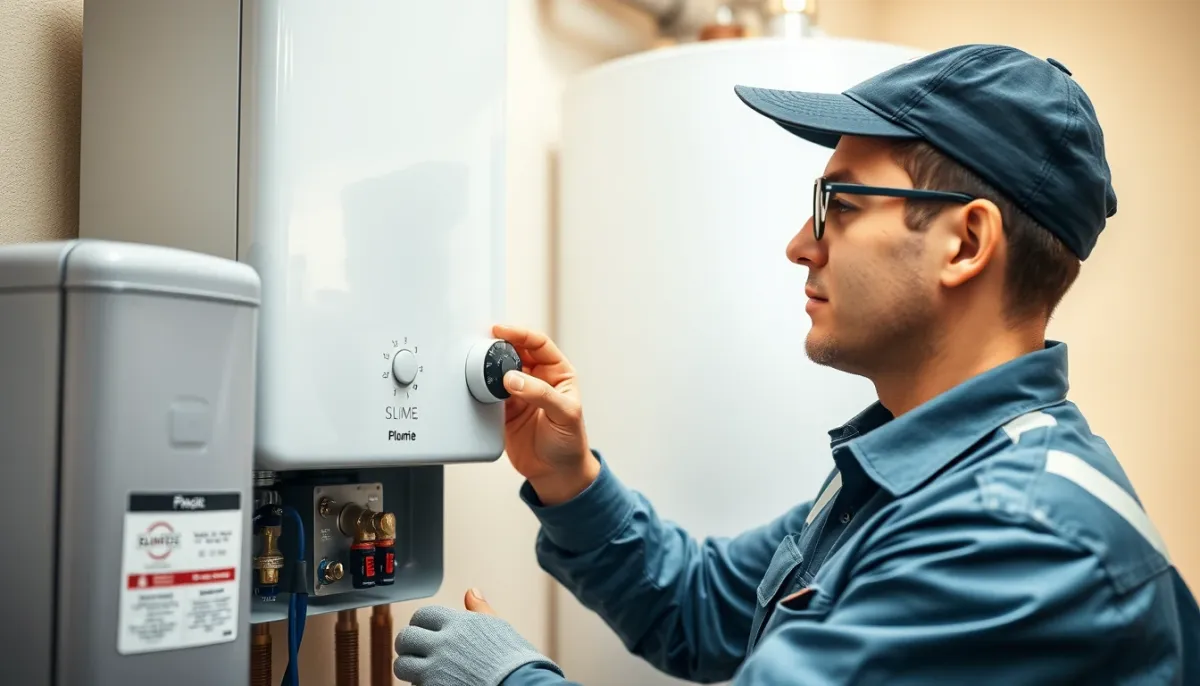 Installateur qualifié remplaçant le thermostat d'un chauffe-eau électrique