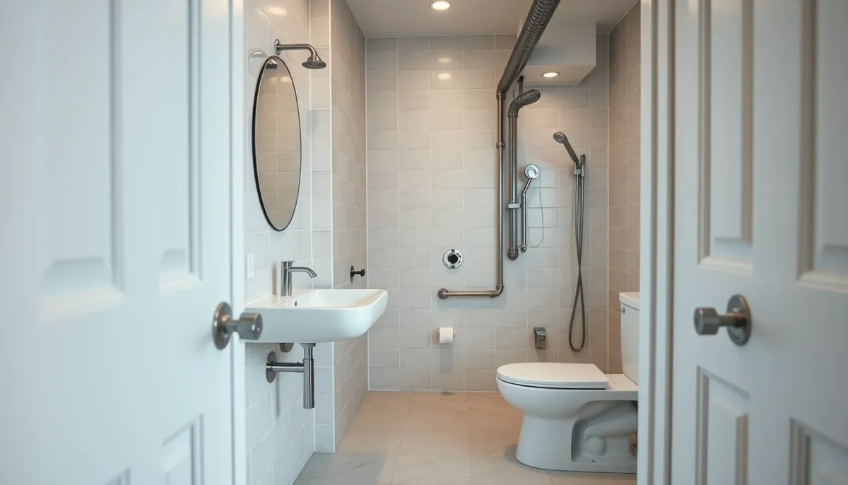 Salle de bains moderne terminée avec des installations neuves