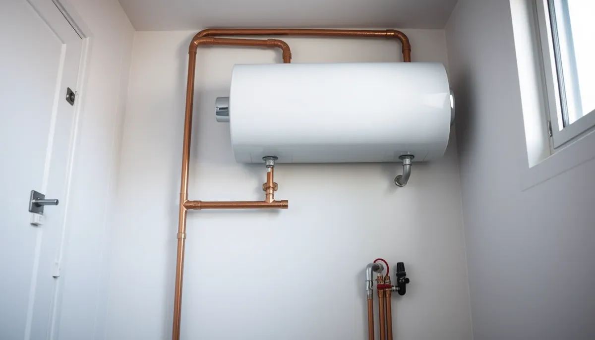Chauffe-eau moderne et performant installé dans un local technique propre, éclairé par une lumière naturelle