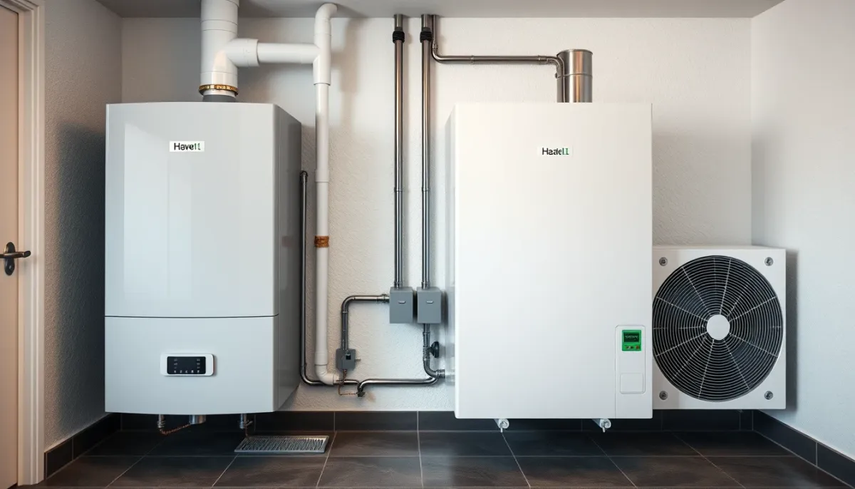 Comparaison côte à côte d'une chaudière gaz à condensation et d'une pompe à chaleur