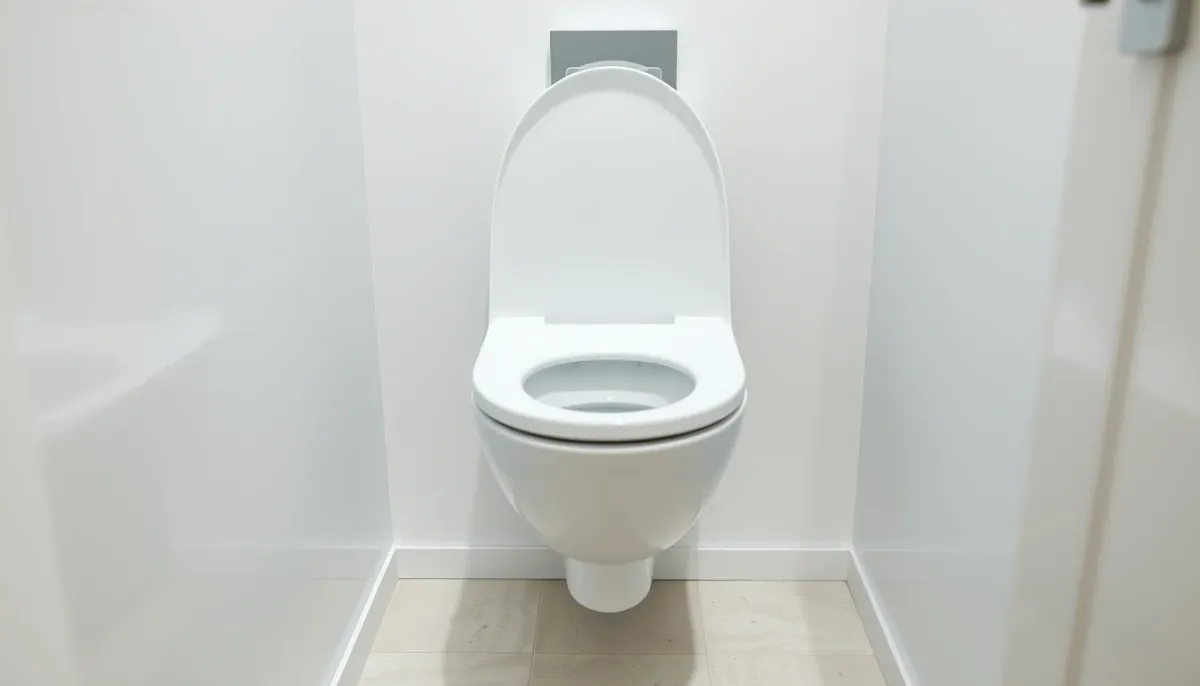 WC suspendu compact dans une petite salle de bains, gain de place au sol