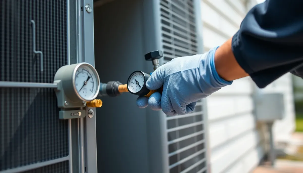 Technicien effectuant l'entretien annuel d'une pompe à chaleur air/eau