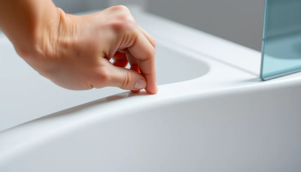 Test de souplesse d'un joint de douche à l'italienne avec l'ongle