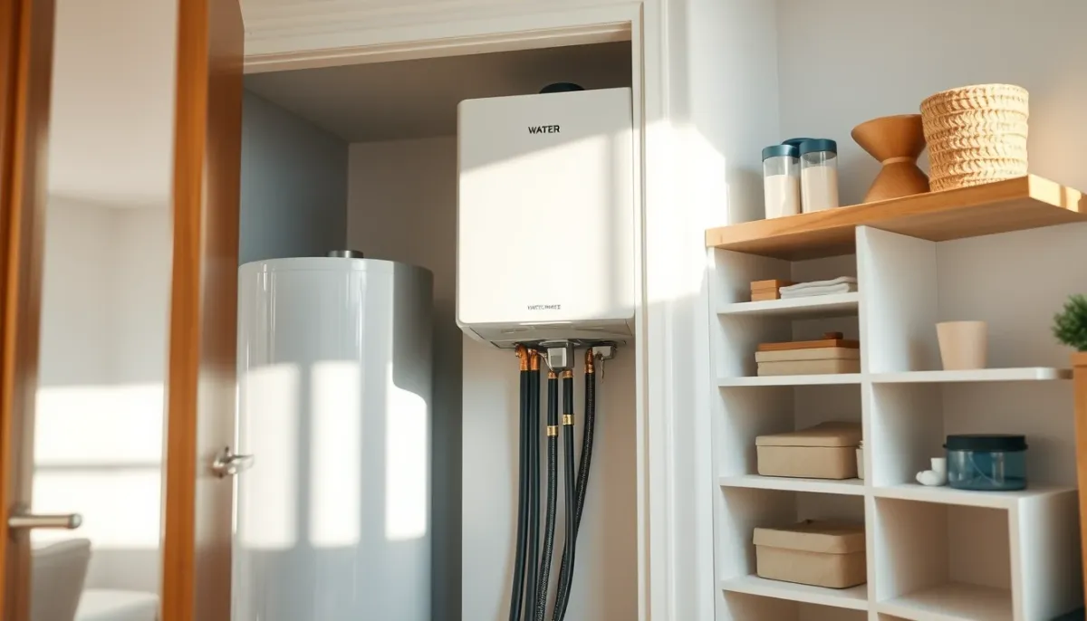 Chauffe-eau intégré dans un espace de rangement domestique organisé