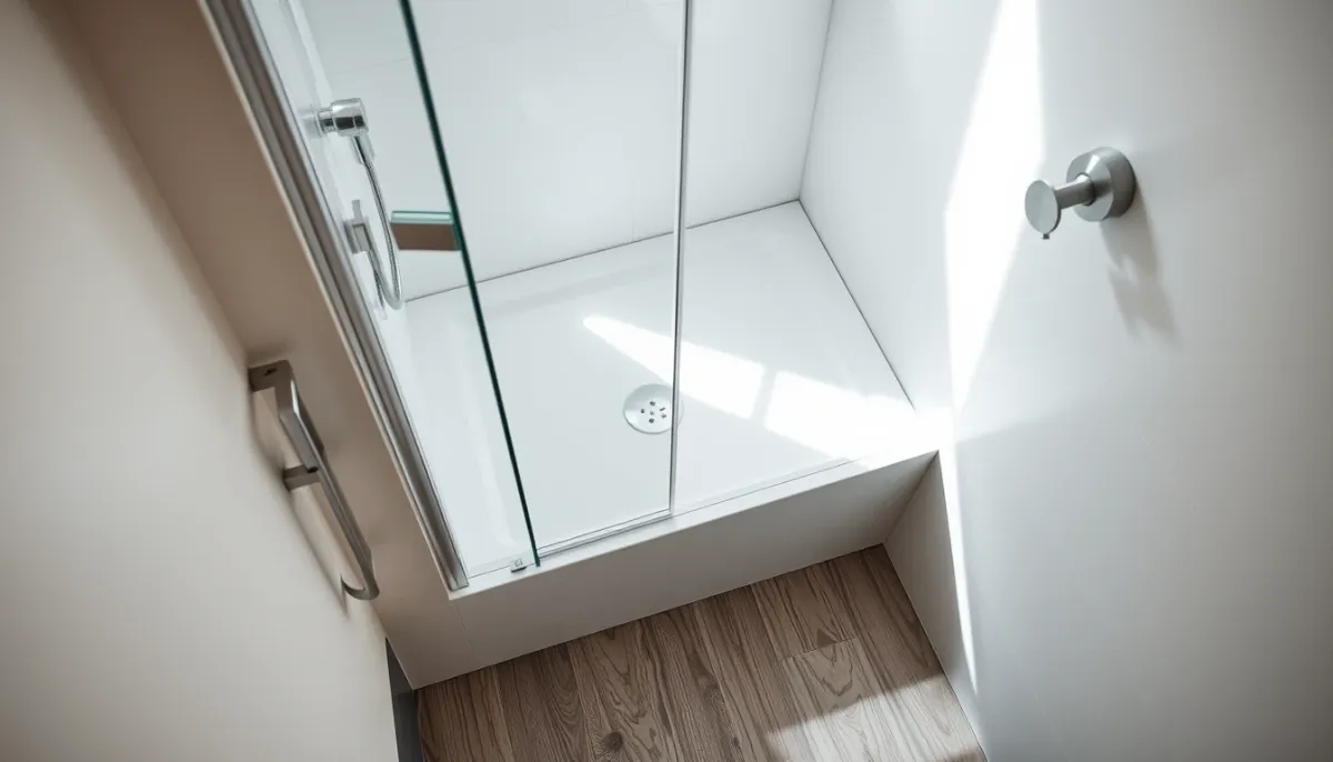Receveur extra-plat et paroi fixe pour douche à l'italienne en petite salle de bains