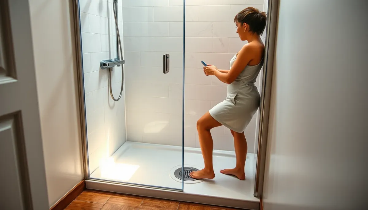 Accès de plain-pied et pente douce d'une douche à l'italienne